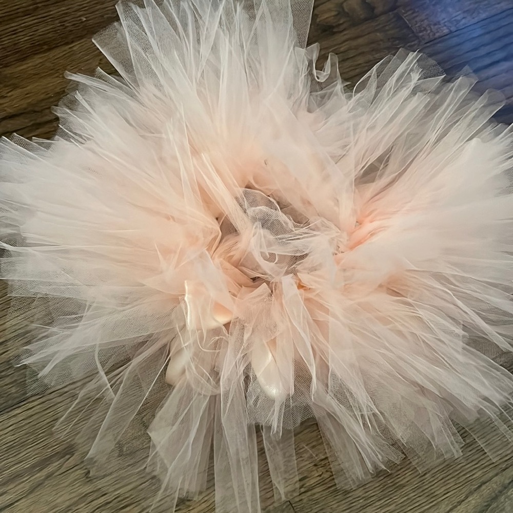 Light Pink Fluffy Tule Tutu with Pink Bow - worn for 2nd bday